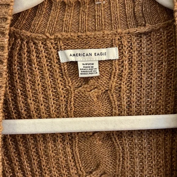 AEO Oversized Cable Knit Button-Up Cardigan in Light Brown - Picture 2 of 5